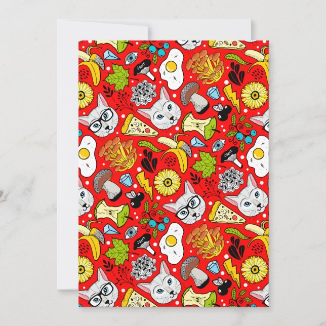 Cat and egg on red announcement (Front)