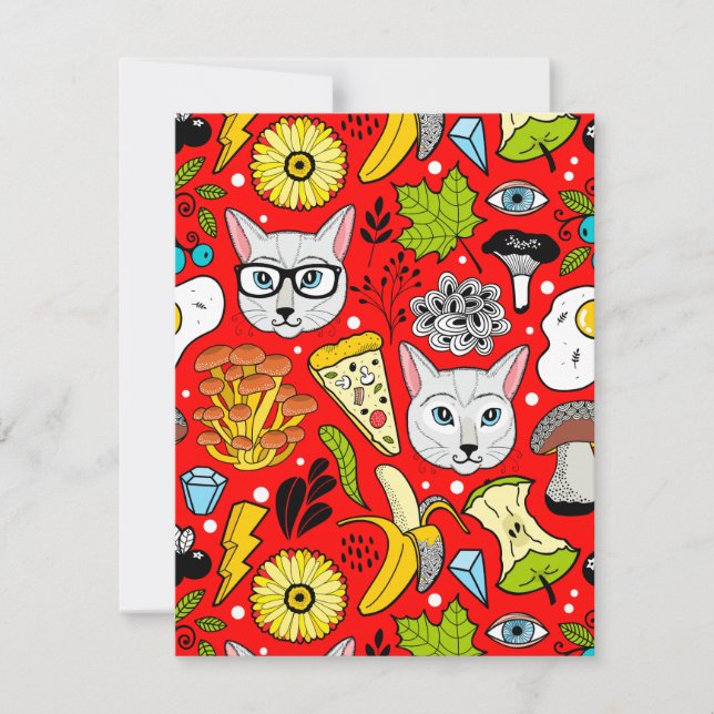 Cat and egg on red announcement (Front)