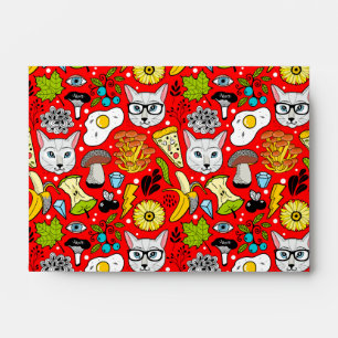 Cat and egg on red envelope