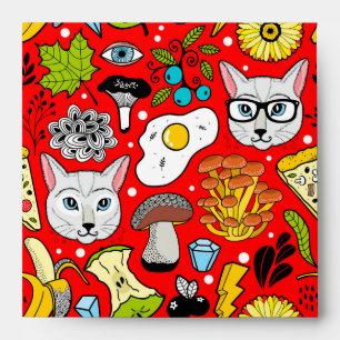 Cat and egg on red envelope
