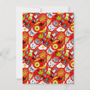 Cat and egg on red holiday card