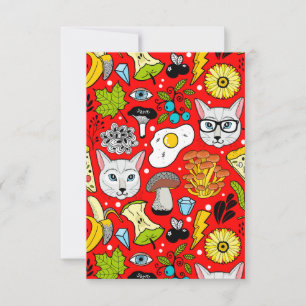 Cat and egg on red invitation