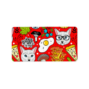 Cat and egg on red label