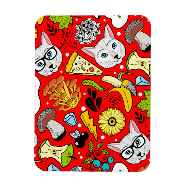 Cat and egg on red magnet (Vertical)