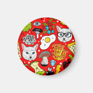 Cat and egg on red magnet