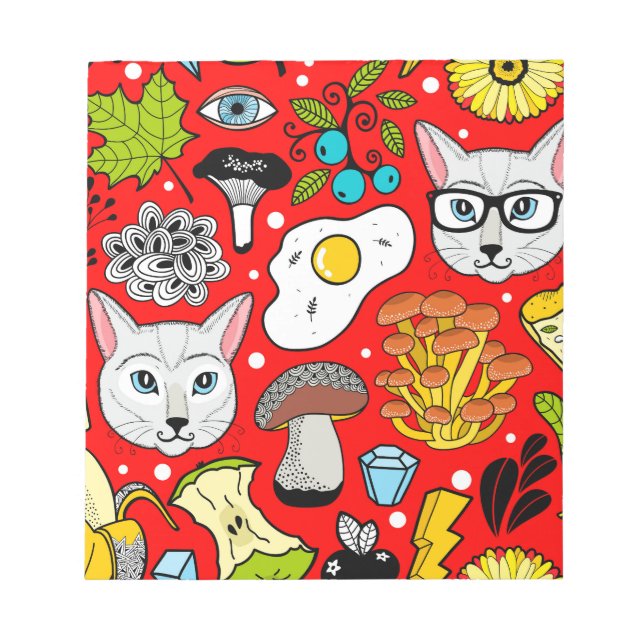 Cat and egg on red notepad (Front)