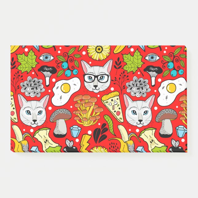 Cat and egg on red post-it notes (Front)