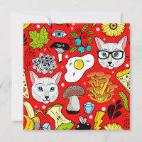 Cat and egg on red