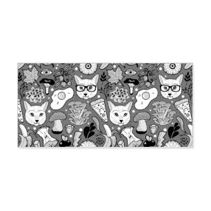 Cat and egg on red self-inking stamp