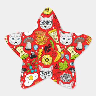 Cat and egg on red star sticker
