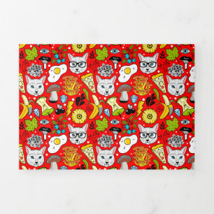 Cat and egg on red Tri-Fold invitation