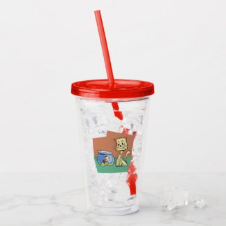 Cat and fish bowl clipart acrylic tumbler