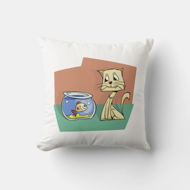 Cat and fish bowl clipart cushion (Front)