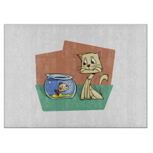 Cat and fish bowl clipart cutting board