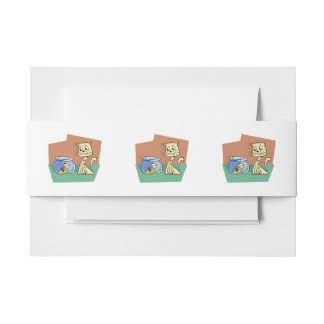 Cat and fish bowl clipart invitation belly band