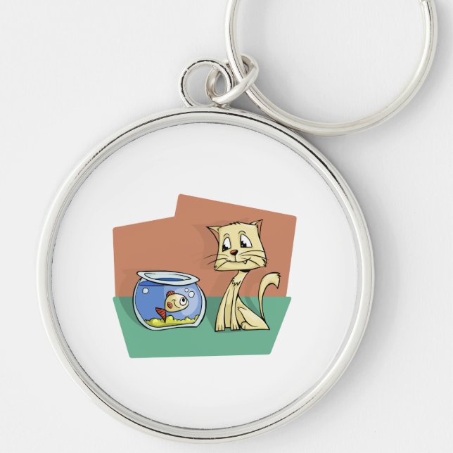 Cat and fish bowl clipart key ring (Front)