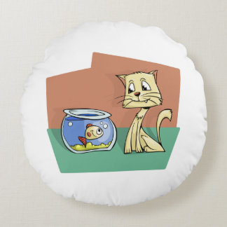 Cat and fish bowl clipart round cushion