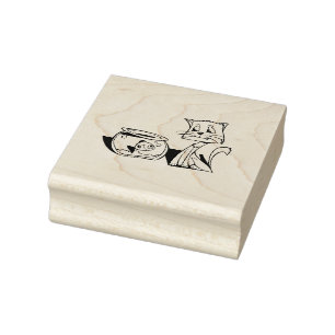 Cat and fish bowl clipart rubber stamp