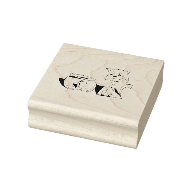Cat and fish bowl clipart rubber stamp (Stamp)
