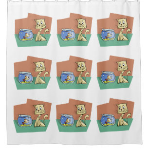 Cat and fish bowl clipart shower curtain
