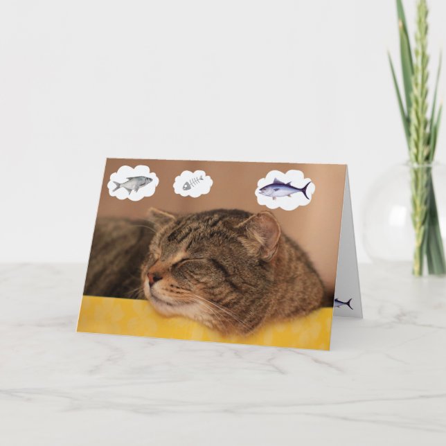 Cat and Fish Funny Dreams Birthday Card (Front)
