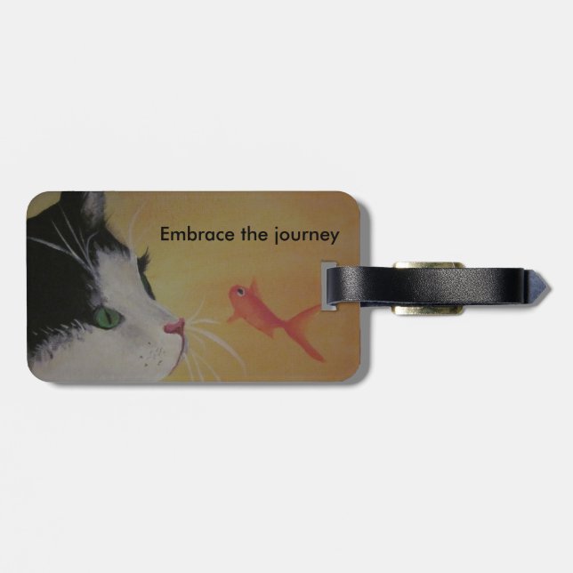 cat and fish luggage tag (Back Horizontal)