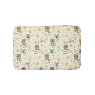 cat and fish pattern bath mat