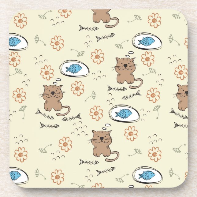cat and fish pattern coaster (Front)