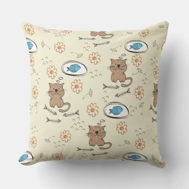 cat and fish pattern cushion (Front)