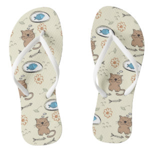 cat and fish pattern jandals