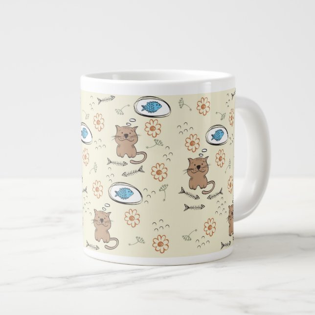cat and fish pattern large coffee mug (Front Right)