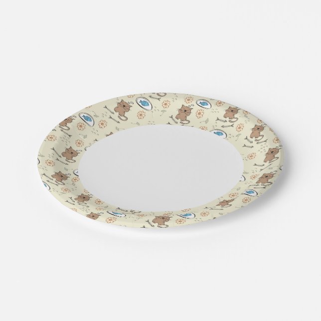 cat and fish pattern paper plate (Angled)