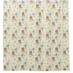 cat and fish pattern shower curtain
