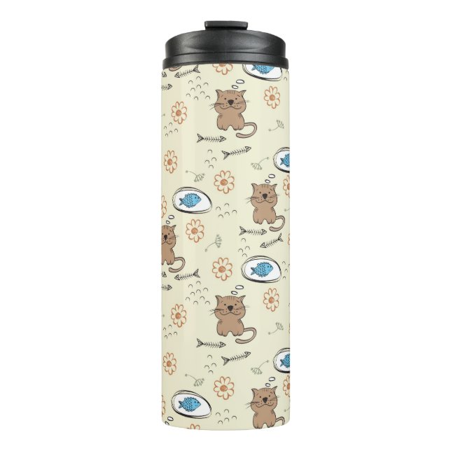 cat and fish pattern thermal tumbler (Front)