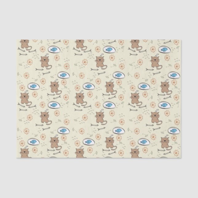 cat and fish pattern tissue paper (Front)
