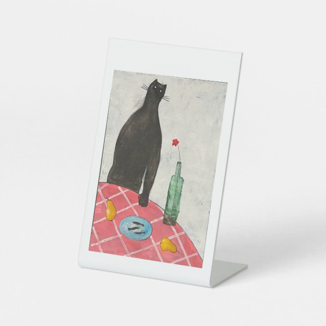 Cat and fish pedestal sign (Front)