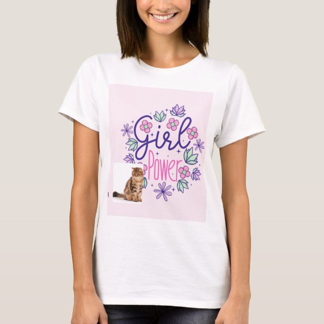 cat and flower design t-shirt (Front)