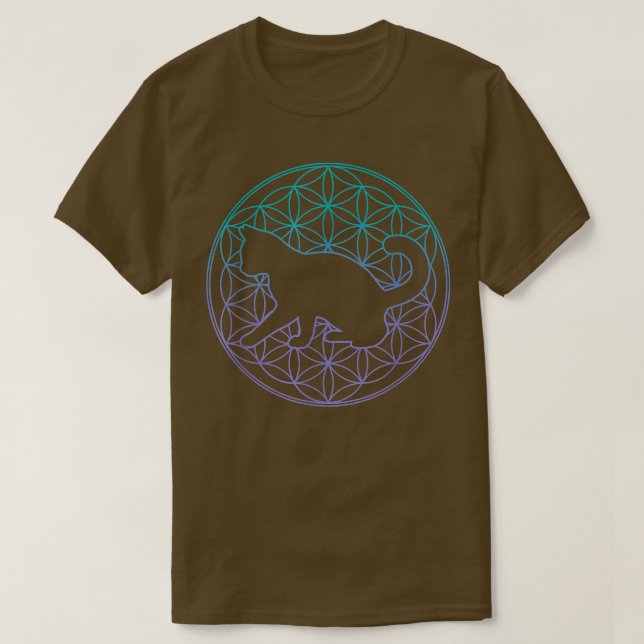 Cat and Flower of Life Sacred Geometry  T-Shirt (Design Front)