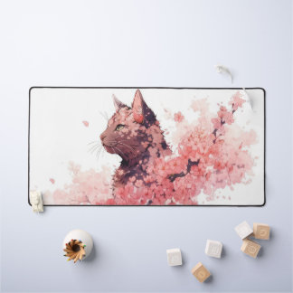 cat and flowers desk mat