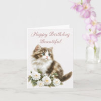 Cat and Flowers Happy Birthday Wish