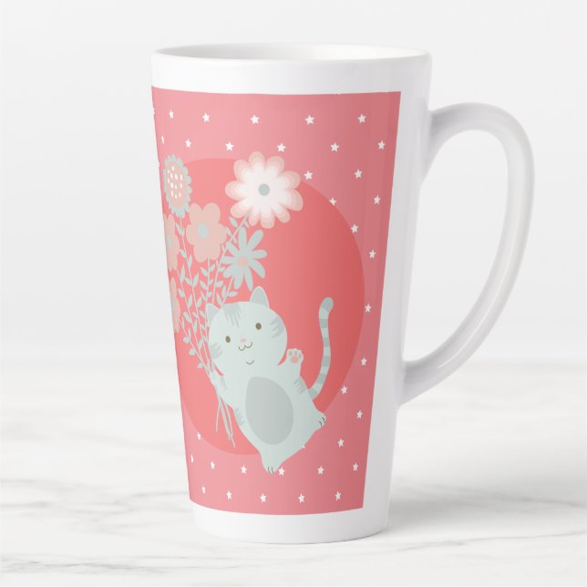 cat and flowers latte mug (Right)