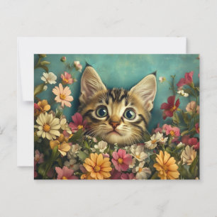 Cat and flowers postcard
