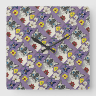 Cat And Flowers Wall Clock