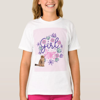cat and girl power design t-shirt