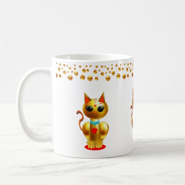 Cat and Gold Dots Confetti Coffee Mug (Left)