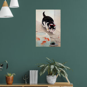 Cat and Goldfish Bowl artwork,  Poster