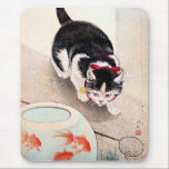 Cat and Goldfish Bowl, Mouse Pad<br><div class="desc">Cat and Goldfish Bowl, Japanese art by Ohara Koson, 1933.</div>