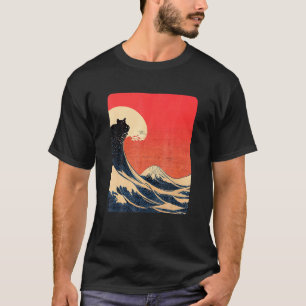 Cat And Great Wave Off Kanagawa Japanese Aesthetic T-Shirt