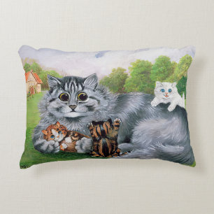 Cat and her Kittens, Louis Wain Decorative Cushion