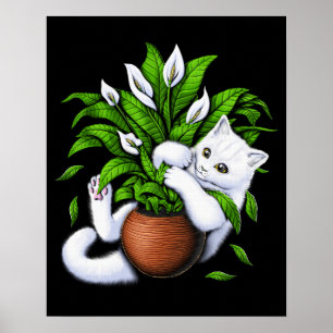 Cat and House Plants Poster